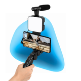 Suporte Estabilizador de Celular para Gravação com Microfone Shotgun e Luz LED