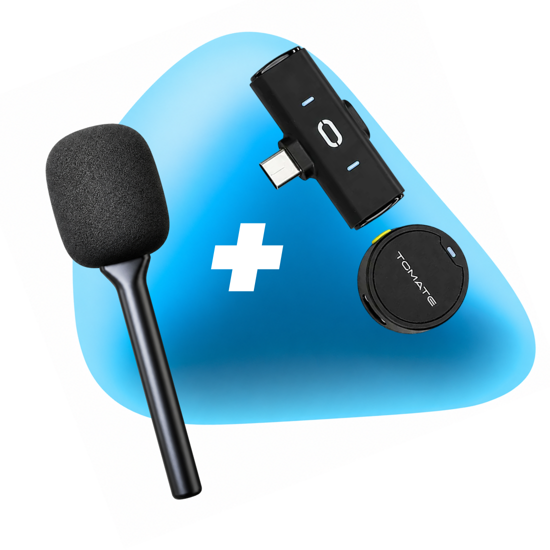 Kit VoicePro – Microfone de Lapela Sem Fio USB-C + Anti-Puff com Suporte de Mão para Gravações, Lives e Vídeos