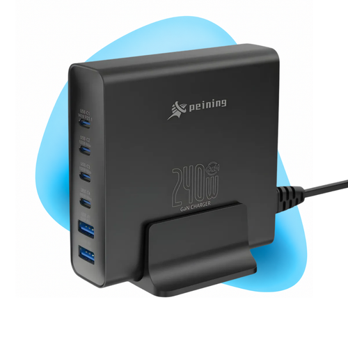 Carregador Turbo 240W 6 ENTRADAS CARREGAMENTO RÁPIDO TIPO-C USB