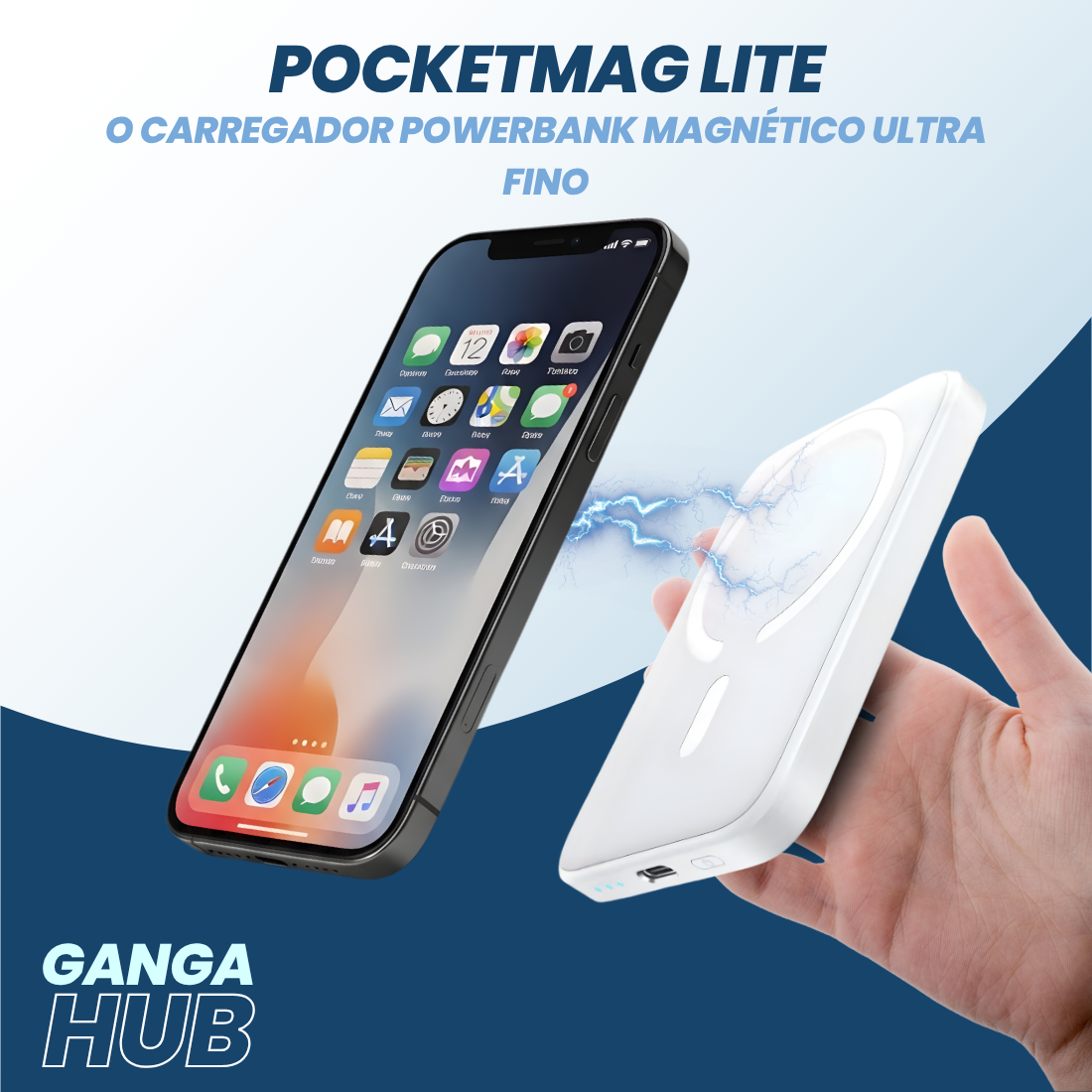 PocketMag Lite - O Carregador Powerbank Magnético Ultra Fino
