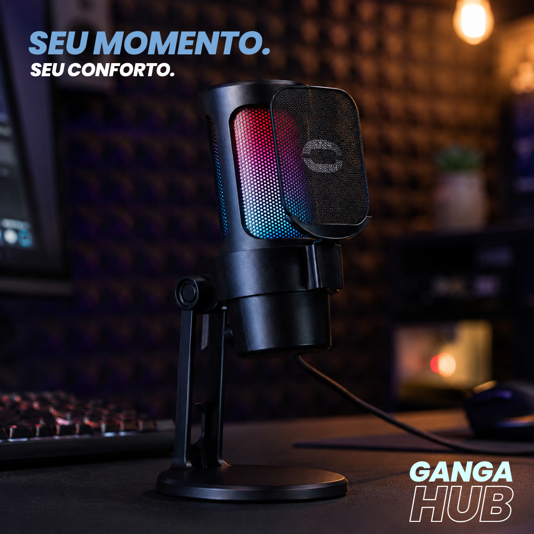 MICROFONE CONDENSADOR USB RGB PARA PC GAMER STREAMING