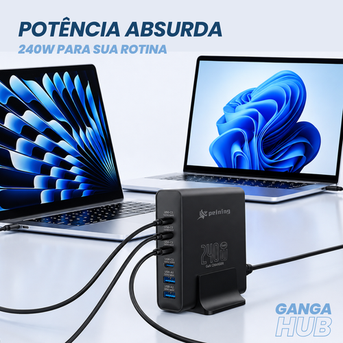 Carregador Turbo 240W 6 ENTRADAS CARREGAMENTO RÁPIDO TIPO-C USB