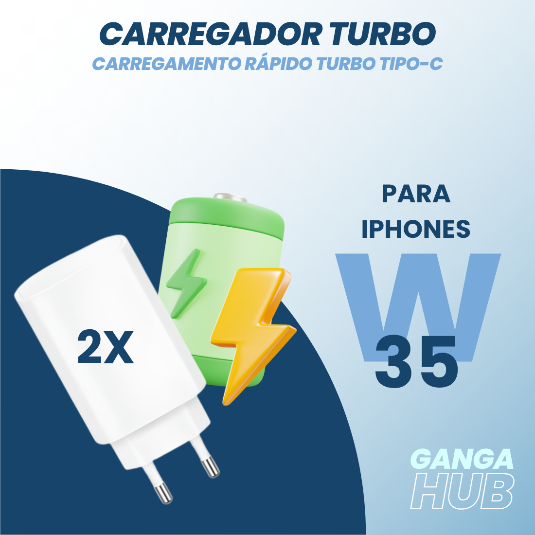 UltraCharge Carregador iPhone 15 Pro Max 35W USB-C Turbo com Cabo Incluso para Carregamento Rápido e Eficiente com Proteção contra Superaquecimento e Sobrecarga