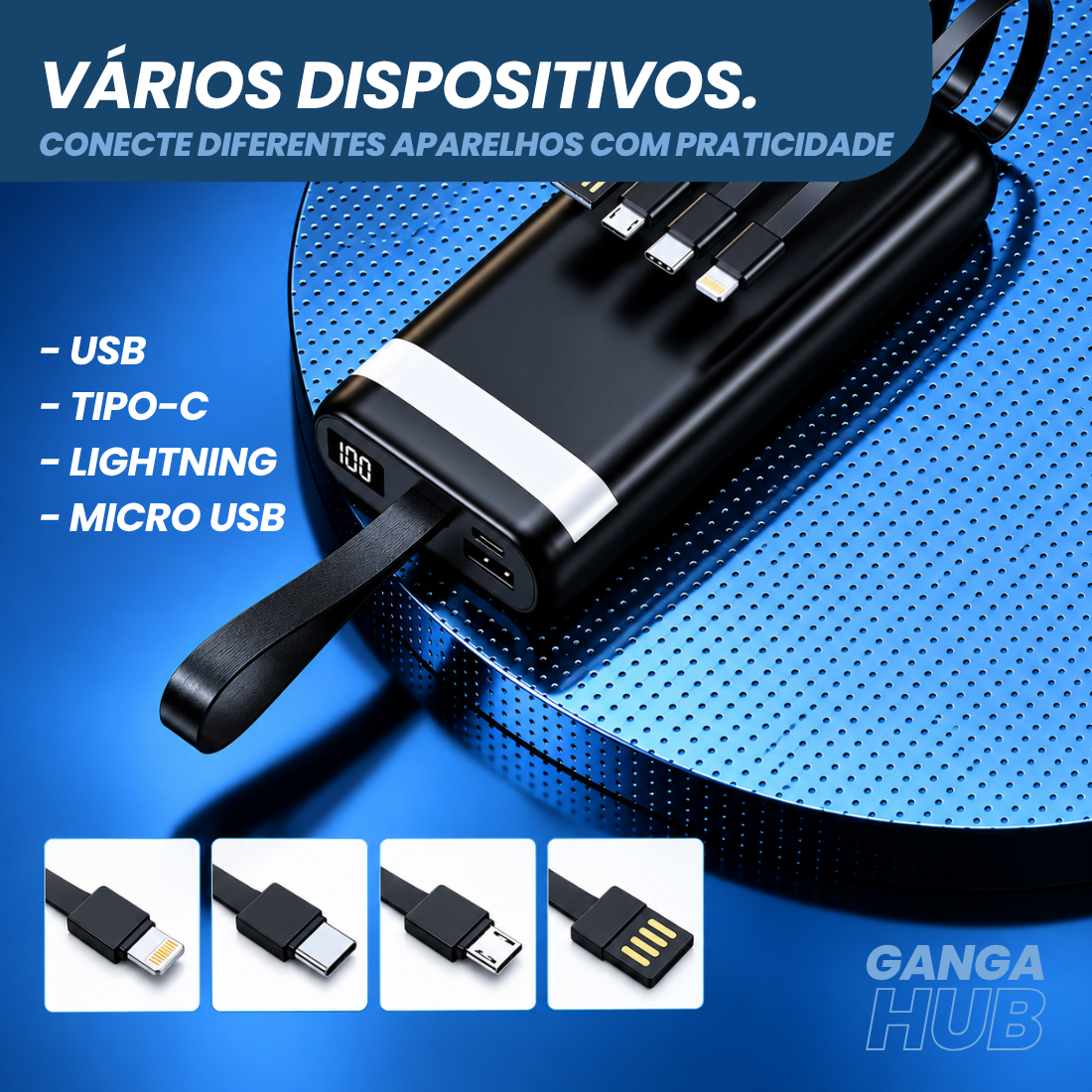 POWER BANK 20000MAH CARREGADOR PORTÁTIL UNIVERSAL CARGA RÁPIDA LANTERNA ANDROID IPHONE