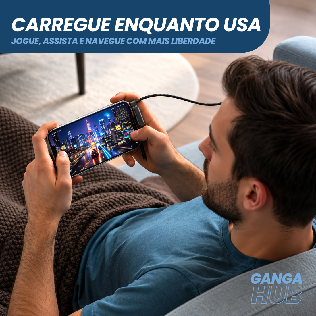 CABO USB-C 240W CARGA RÁPIDA SUPORTE DOBRÁVEL CELULAR