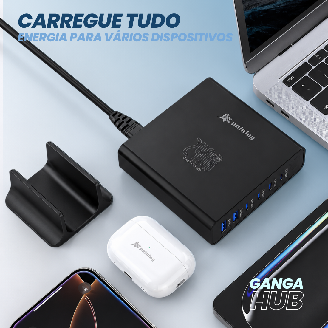 Carregador Turbo 240W 6 ENTRADAS CARREGAMENTO RÁPIDO TIPO-C USB