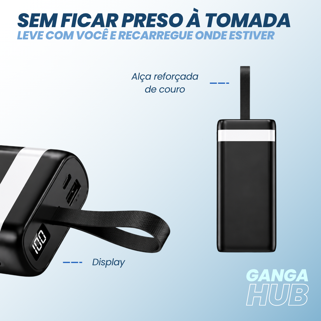 POWER BANK 20000MAH CARREGADOR PORTÁTIL UNIVERSAL CARGA RÁPIDA LANTERNA ANDROID IPHONE