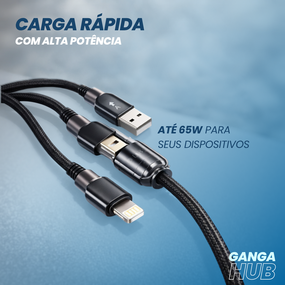 CABO 4 EM 1 – USB-A, USB-C e Lightning