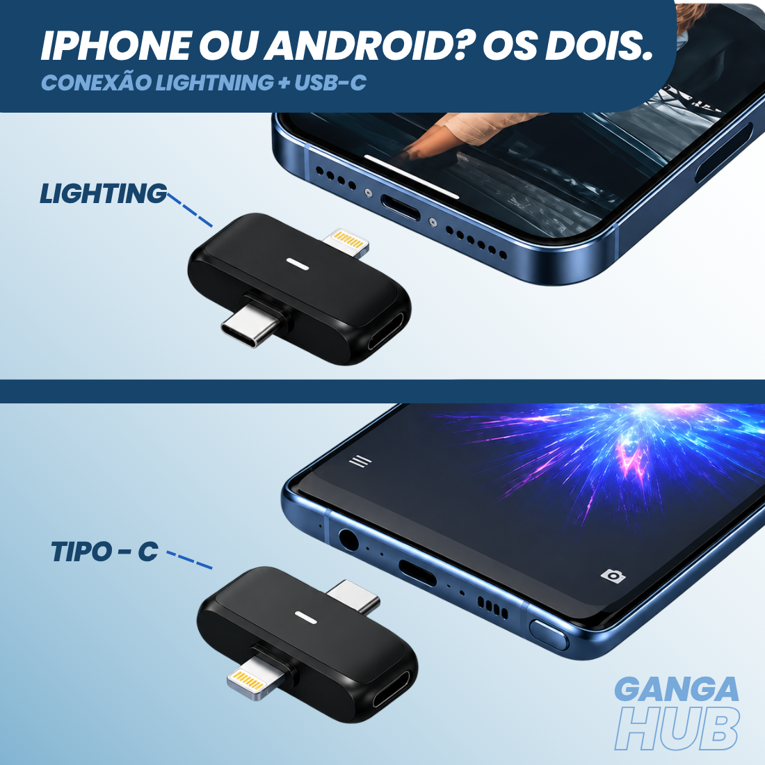 MICROFONE LAPELA SEM FIO DUPLO MAGNÉTICO TIPO-C LIGHTNING