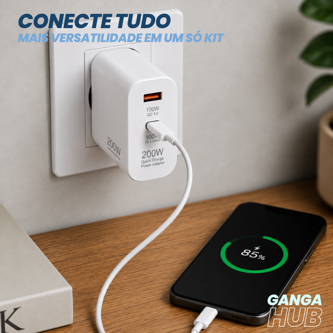 Carregador de 200w + Cabos 4 em 1