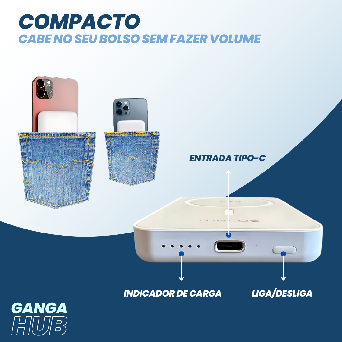 PocketMag Lite - O Carregador Powerbank Magnético Ultra Fino