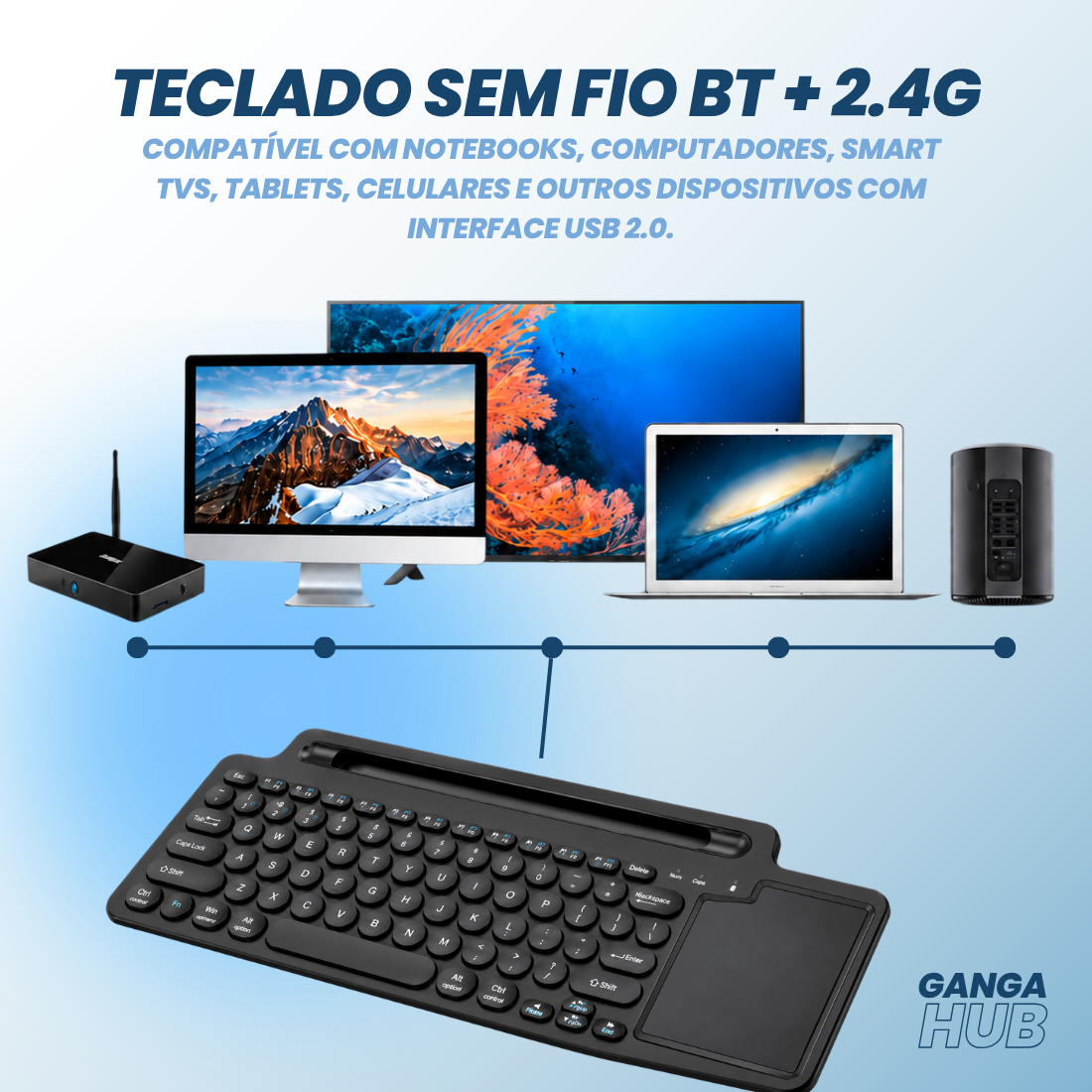 Teclado Ultra-fino sem fio BT 2 4GHz com Touchpad para Tablet PC Celular Notebook