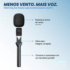 Kit VoicePro – Microfone de Lapela Sem Fio USB-C + Anti-Puff com Suporte de Mão para Gravações, Lives e Vídeos