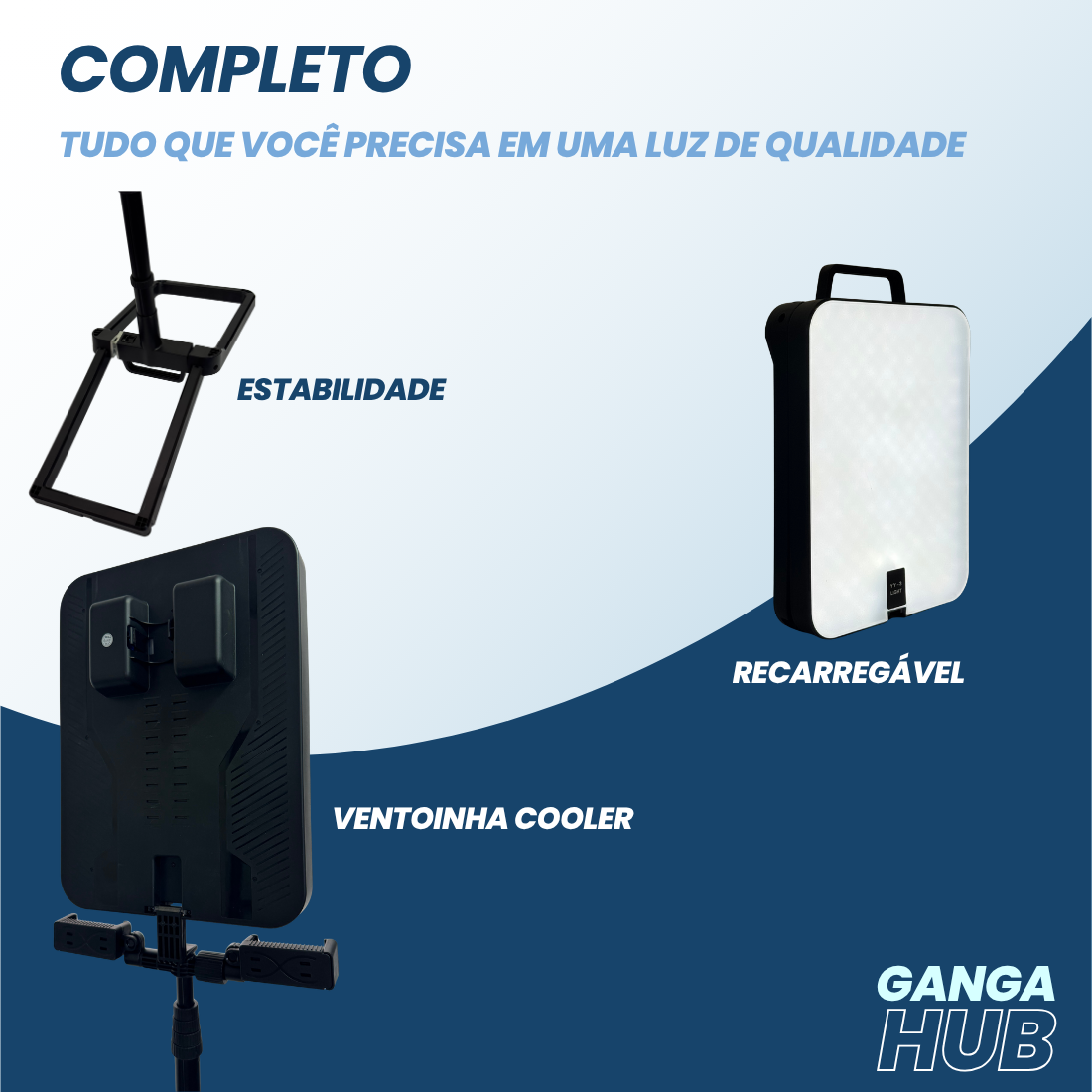 FlexLight Stand - Seu Estúdio de Luz Completo, Dobrável que Cabe na Mochila e sem fio