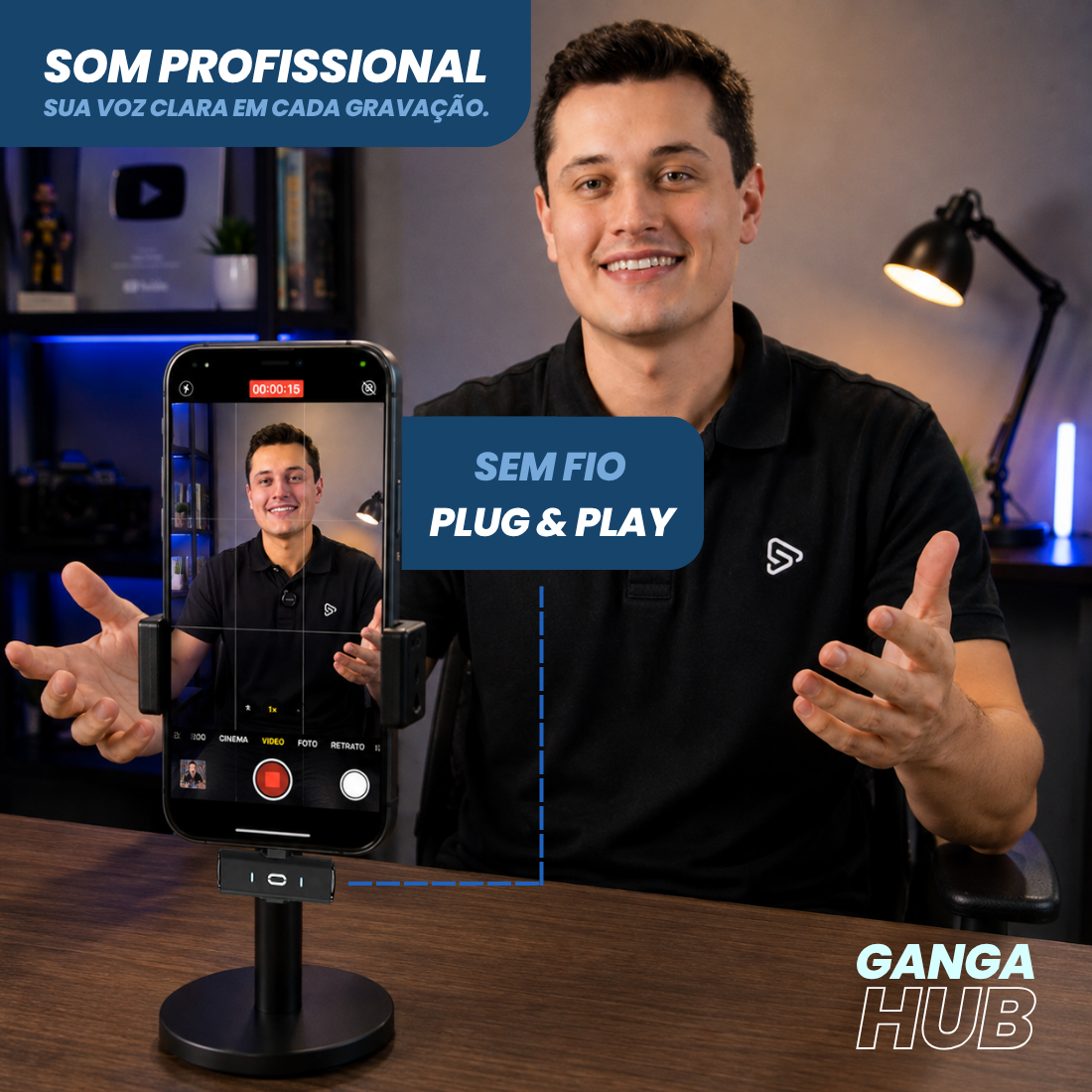VoiceHub – Microfone de Lapela Sem Fio Magnético