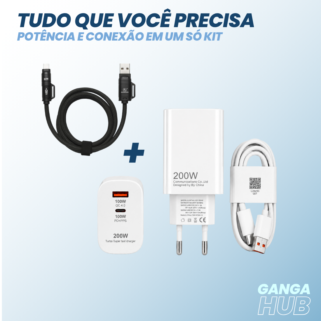Carregador de 200w + Cabos 4 em 1
