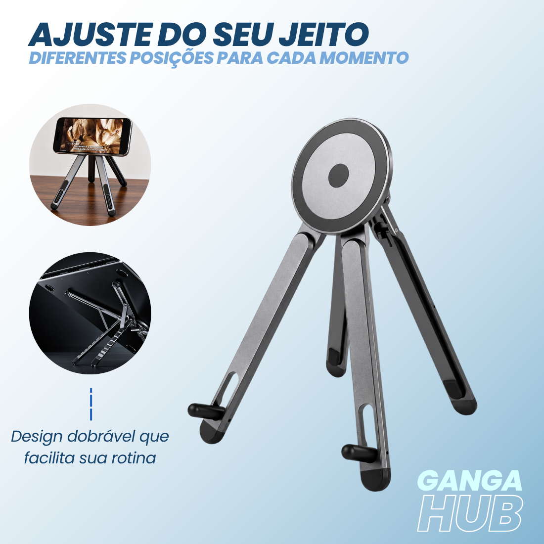 SUPORTE MAGNÉTICO DOBRÁVEL NOTEBOOK TABLET CELULAR ERGONÔMICO