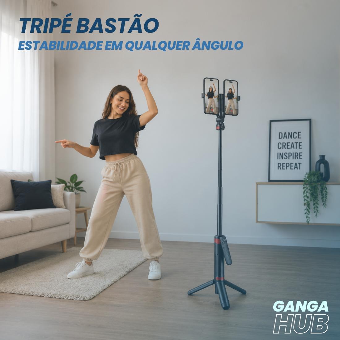 Bastão Selfie Tripé Suporte Duplo Creator Duo 180 para 2 Celulares Bluetooth com Controle Remoto e Bateria Recarregavel