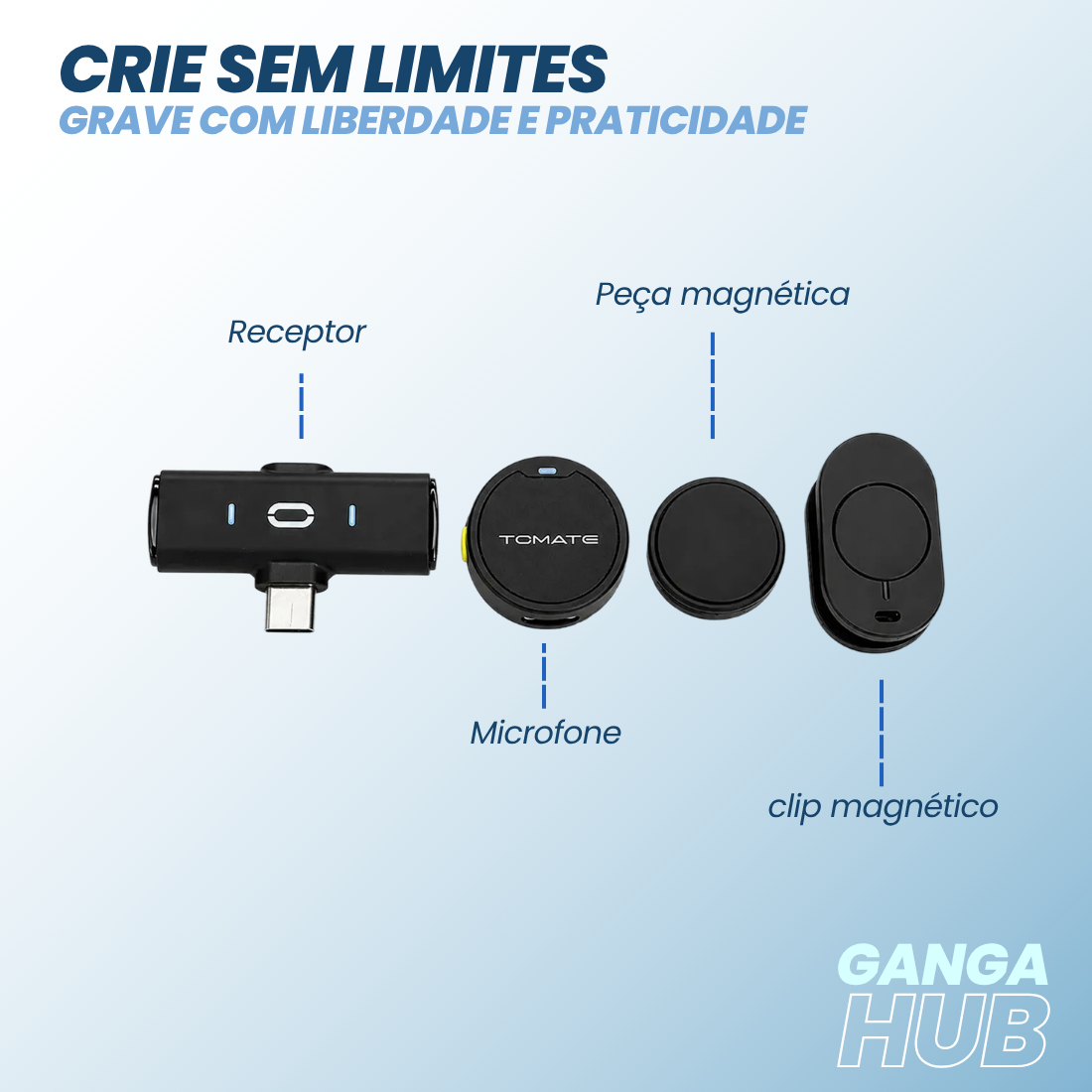 VoiceHub – Microfone de Lapela Sem Fio Magnético