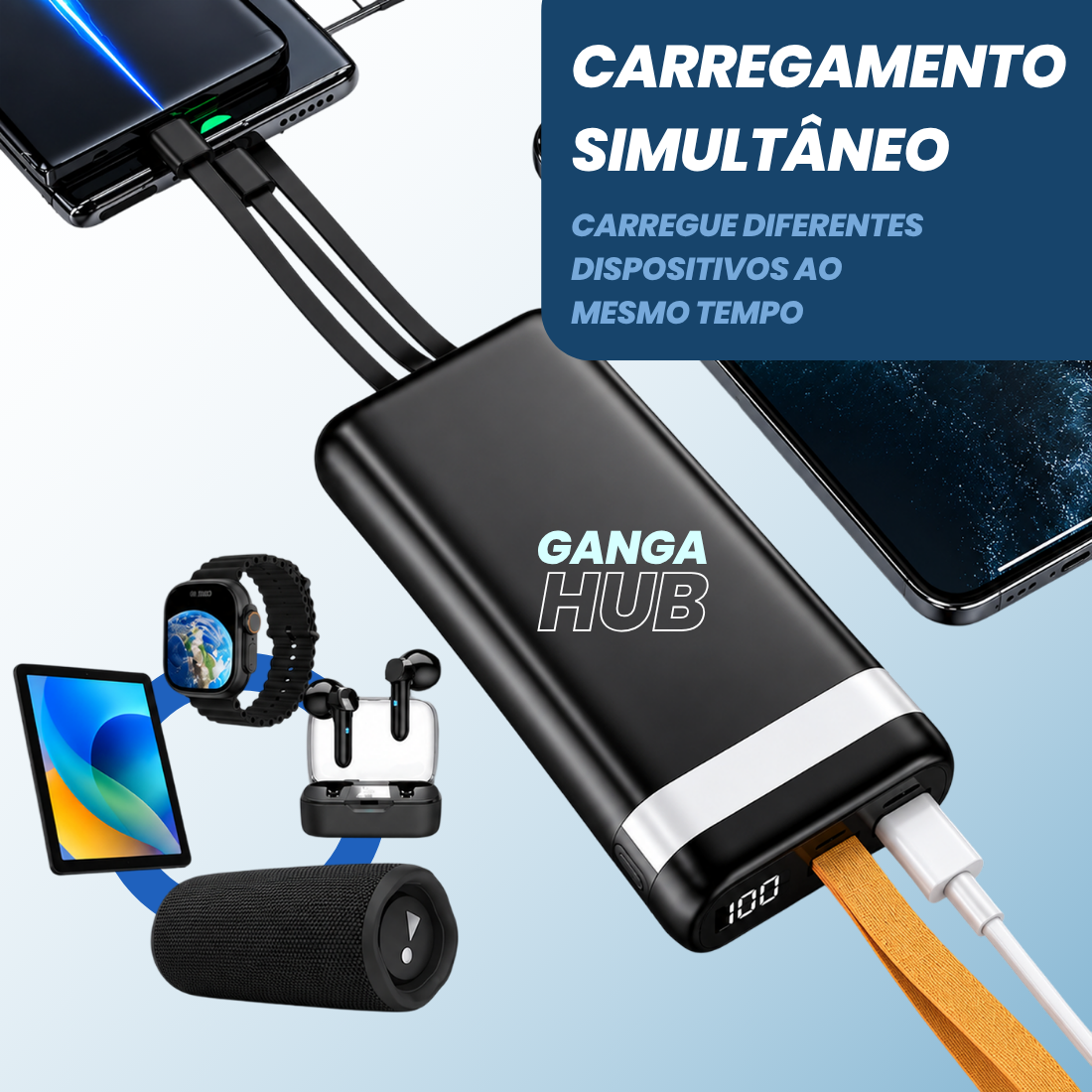 POWER BANK 20000MAH CARREGADOR PORTÁTIL UNIVERSAL CARGA RÁPIDA LANTERNA ANDROID IPHONE