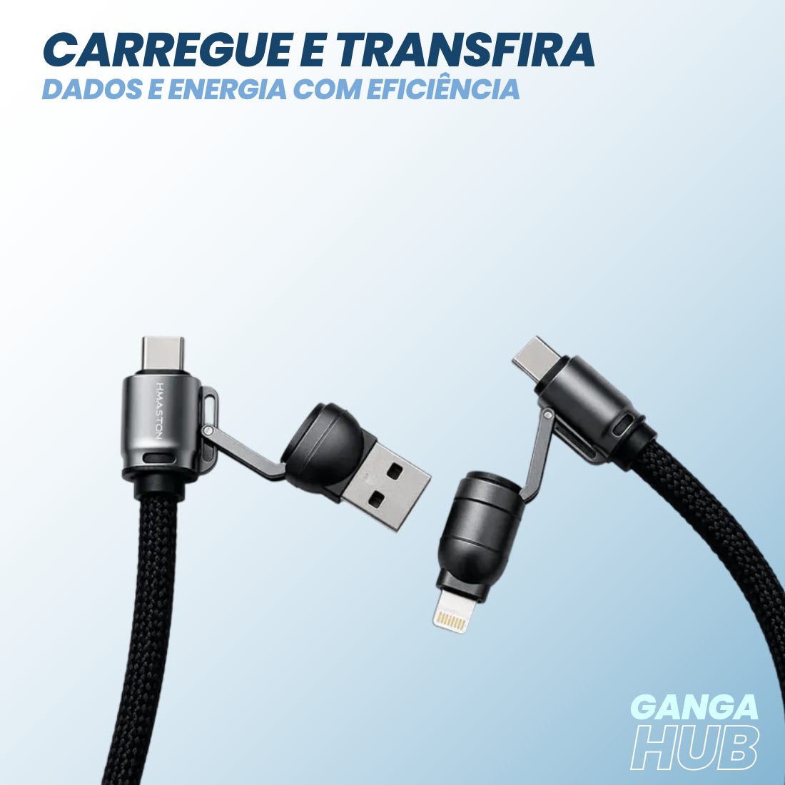 CABO 4 EM 1 – USB-A, USB-C e Lightning