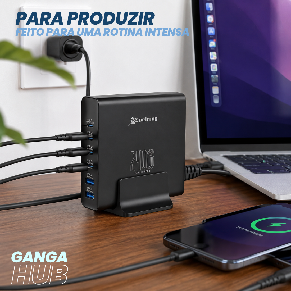 Carregador Turbo 240W 6 ENTRADAS CARREGAMENTO RÁPIDO TIPO-C USB