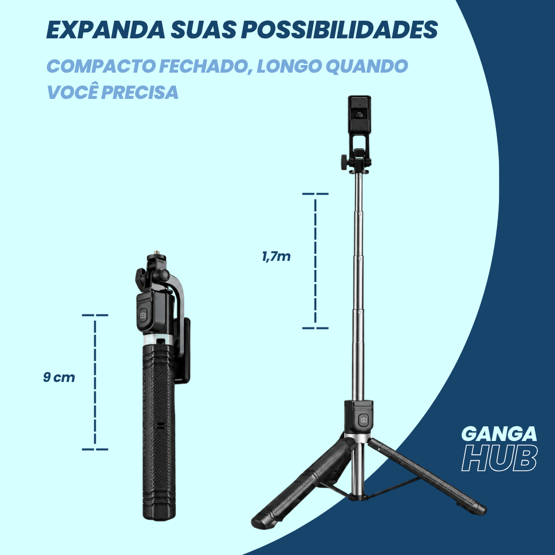 Bastão Tripé 1,7m Selfie Para Celular C/ Controle Sem Fio