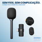Kit VoicePro – Microfone de Lapela Sem Fio USB-C + Anti-Puff com Suporte de Mão para Gravações, Lives e Vídeos