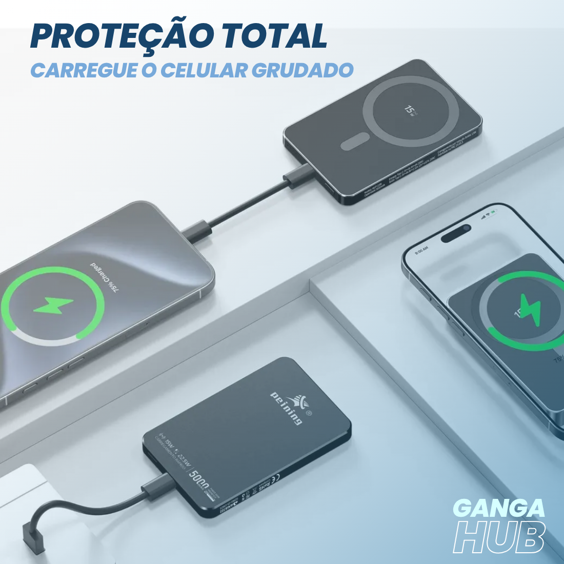 Carregador Portátil Magnético MagSafe 5000mAh Ultra Fino USB-C