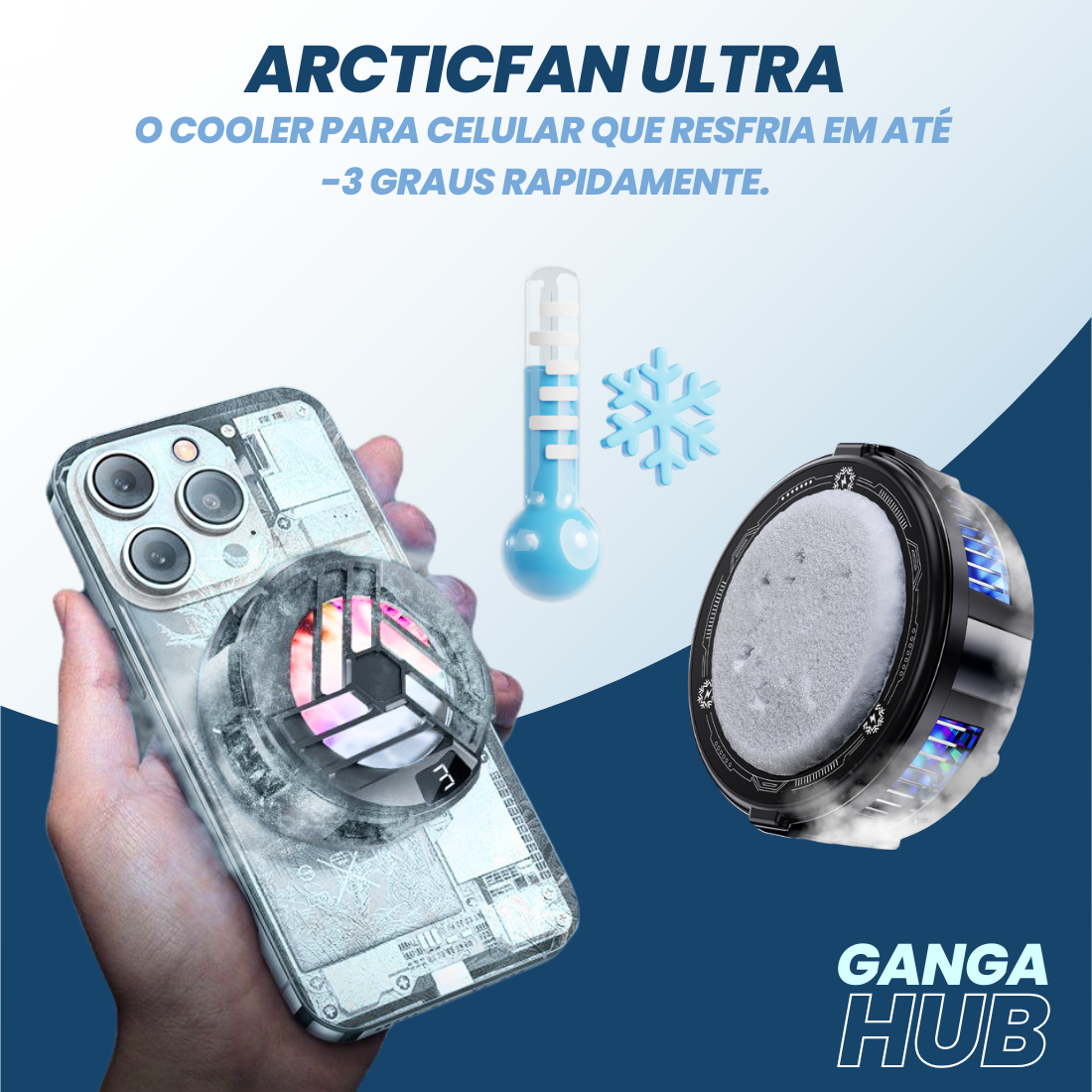ArcticFan Ultra - O Cooler para celular que resfria em até -3 graus rapidamente.
