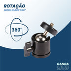 BallPro 360 - Mini Cabeça para Tripé com Rotação e Suporte para Câmeras e LEDs