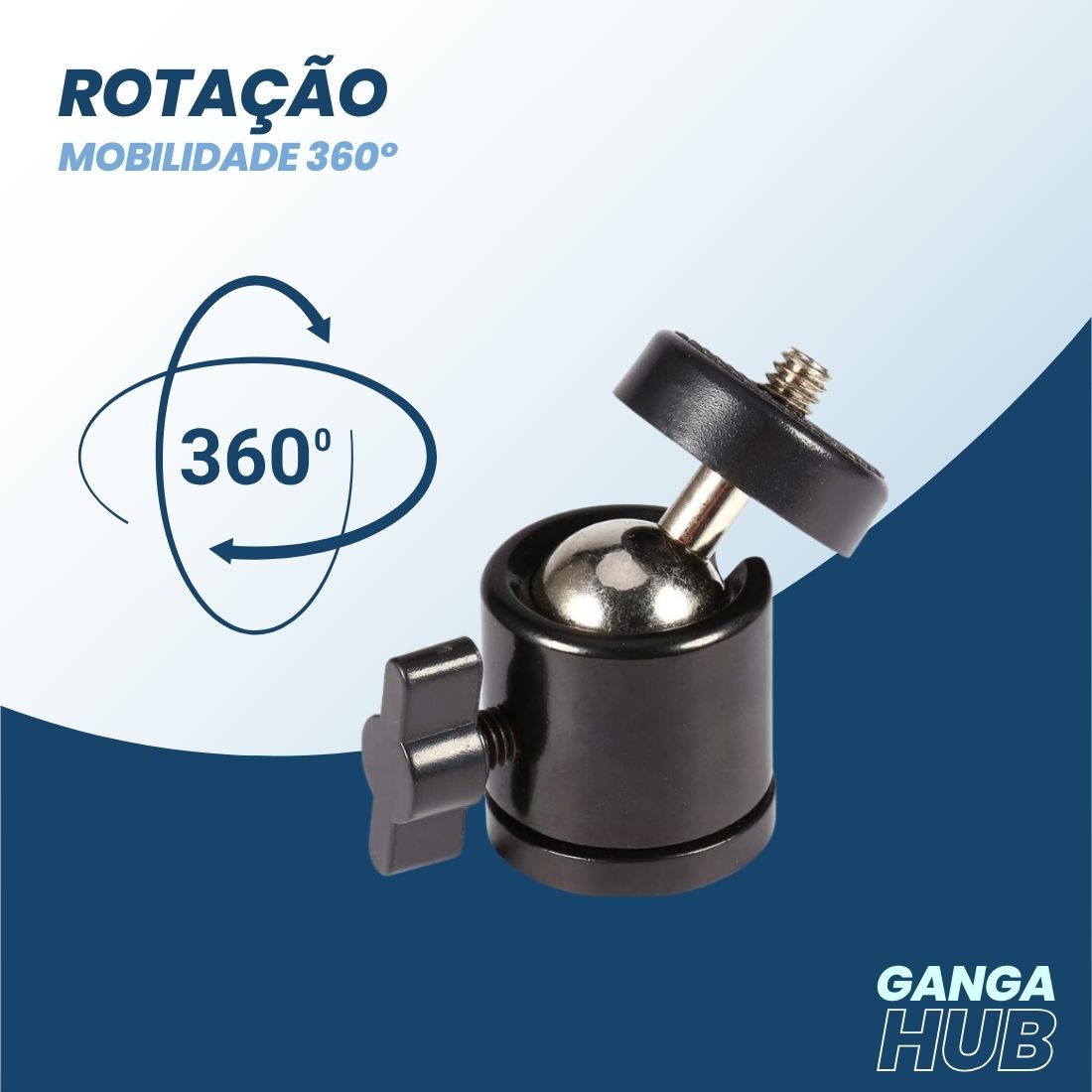 BallPro 360 - Mini Cabeça para Tripé com Rotação e Suporte para Câmeras e LEDs