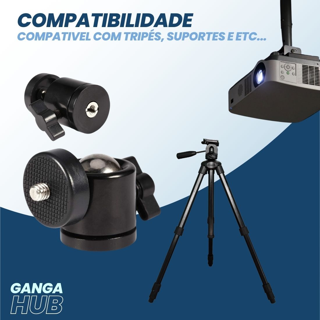 BallPro 360 - Mini Cabeça para Tripé com Rotação e Suporte para Câmeras e LEDs