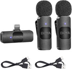Microfone de lapela sem fio Boya BY-V2 2.4G Digital, compatível com iPhone e iPad, ideal para gravações, entrevistas e podcasts. Design compacto, som profissional e conexão omnidirecional para criadores de conteúdo. Disponível na GangaHub