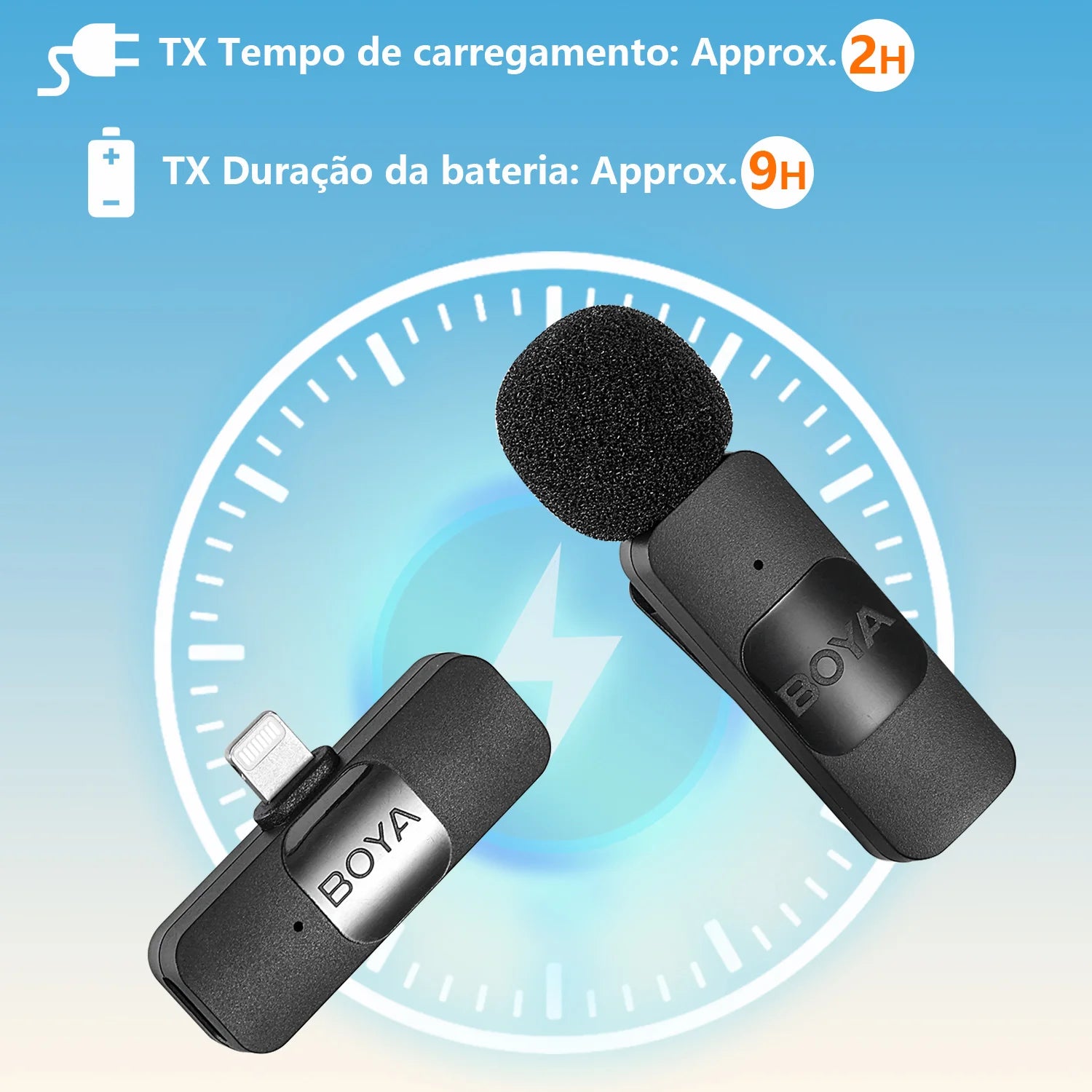 Microfone de lapela sem fio Boya BY-V2 2.4G Digital, compatível com iPhone e iPad, ideal para gravações, entrevistas e podcasts. Design compacto, som profissional e conexão omnidirecional para criadores de conteúdo. Disponível na GangaHub