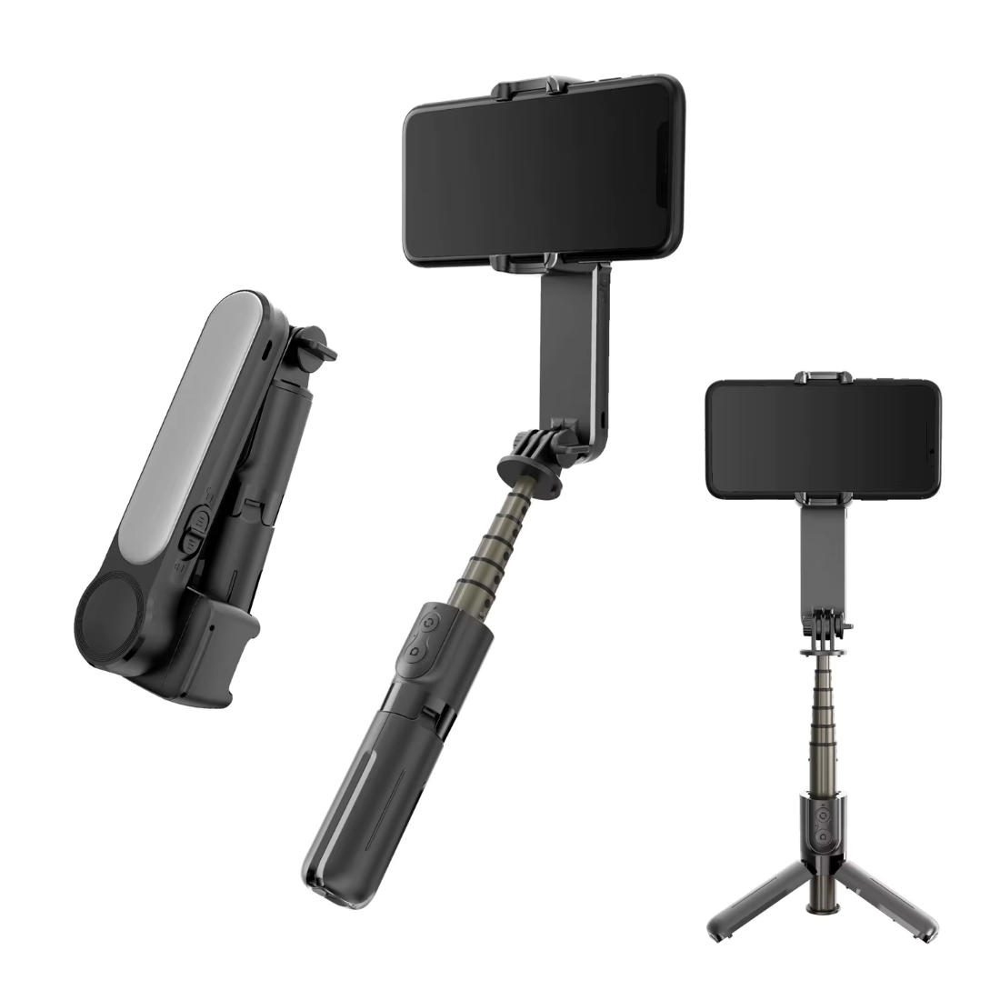 CineMini Pod - O Mini Gimbal Expansível com Tripé e Luz de Preenchimento