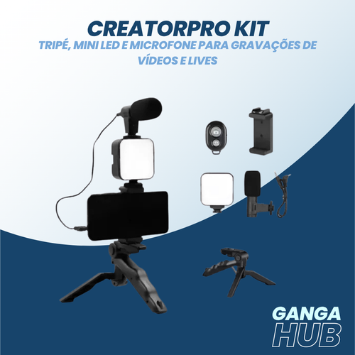 CreatorPro Kit - Tripé, Mini LED e Microfone para Gravações de Vídeos e Lives