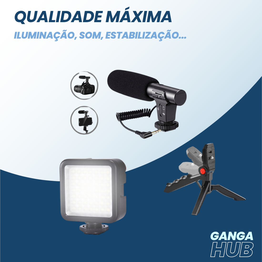 CreatorPro Kit - Tripé, Mini LED e Microfone para Gravações de Vídeos e Lives