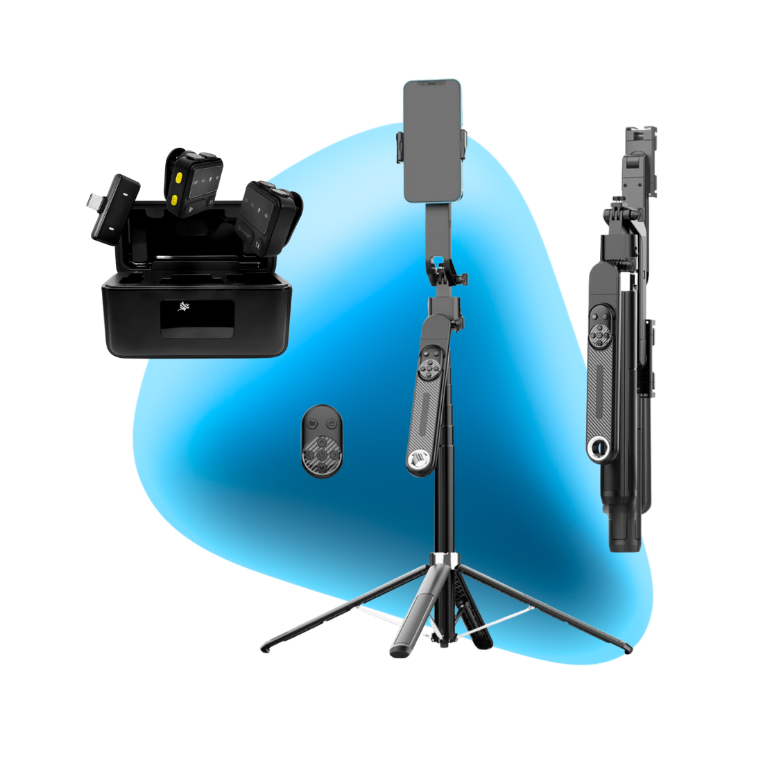 Creator Studio Bronze - Microfone Lapela Sem Fio Magnético e Tripé Cameraman Robô Integrado