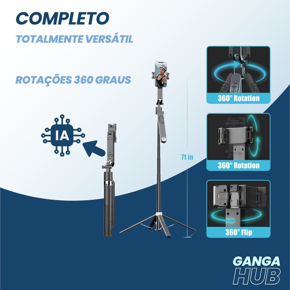 Creator Studio Bronze - Microfone Lapela Sem Fio Magnético e Tripé Cameraman Robô Integrado