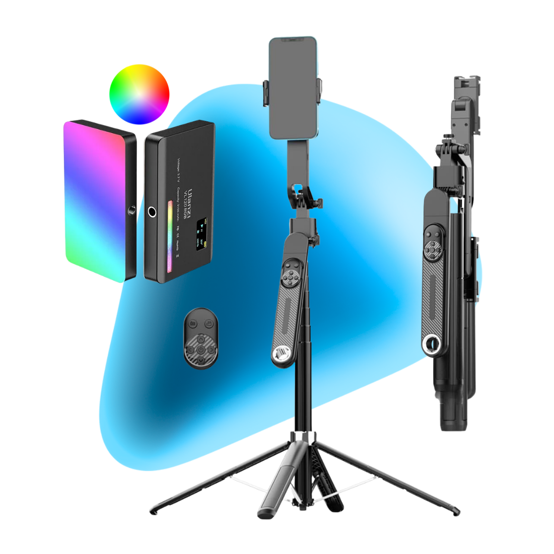 Creator Studio RGB - Tripé Inteligente com IA e Led RGB Portátil que Cabem na Bolsa