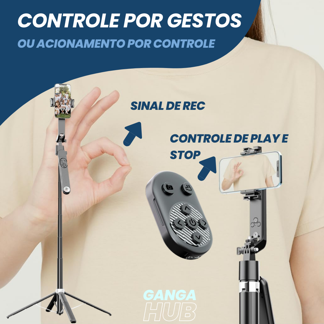 Creator Studio RGB - Tripé Inteligente com IA e Led RGB Portátil que Cabem na Bolsa