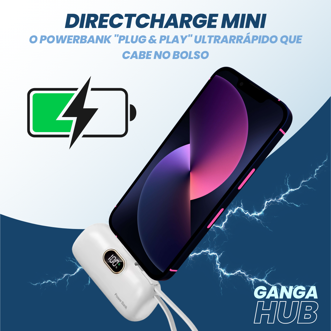 DirectCharge Mini - O Powerbank "Plug & Play" Ultrarrápido que Cabe no Bolso