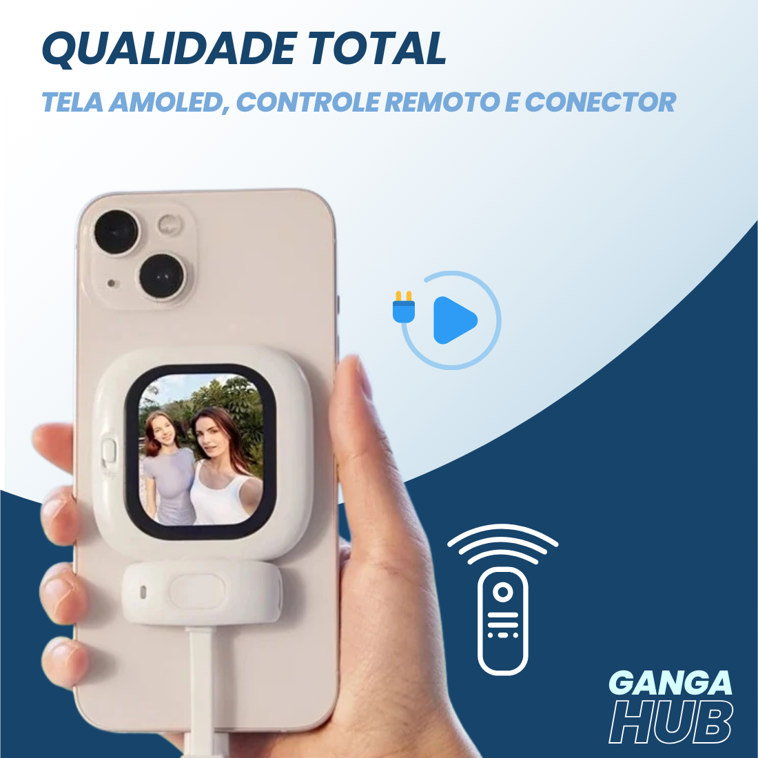 A conexão perfeita para suas selfies! O DirectScreen é o visor MagSafe com fio e tela AMOLED que te conecta à câmera traseira do iPhone. Sem lag, sem bateria.