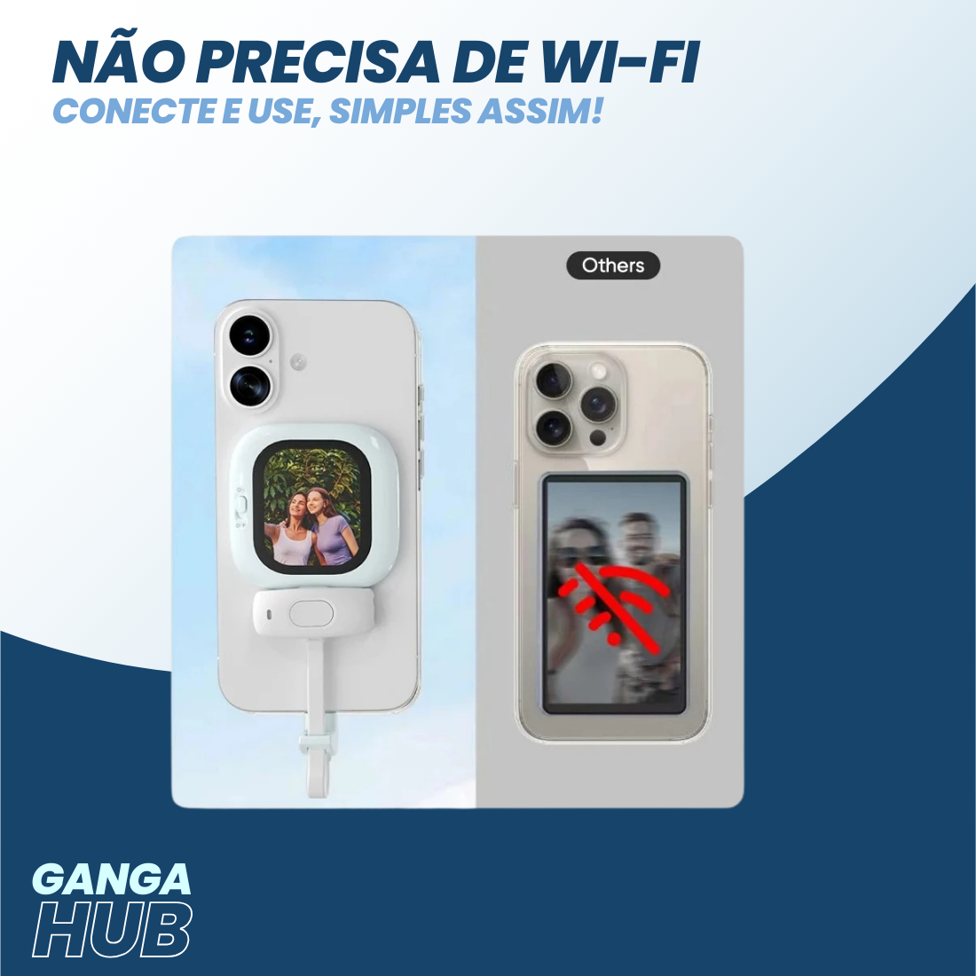 A conexão perfeita para suas selfies! O DirectScreen é o visor MagSafe com fio e tela AMOLED que te conecta à câmera traseira do iPhone. Sem lag, sem bateria.