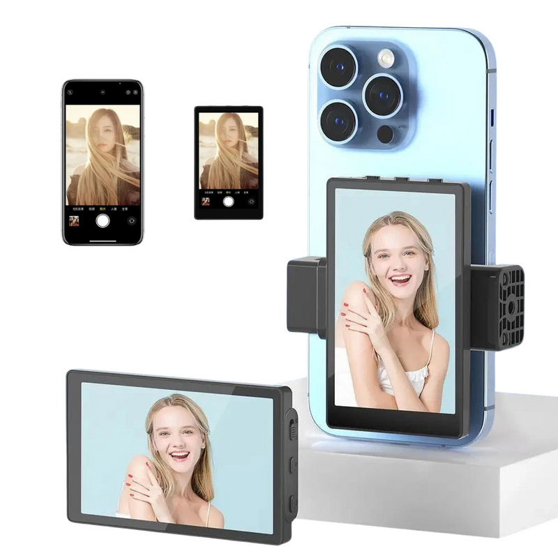 magem do Screen Hub, um espelhador de tela portátil com função de refletor Wi-Fi para celular. Ideal para melhorar fotos com a câmera traseira do smartphone, oferecendo visualização em tempo real. Acessório para criadores de conteúdo, leve e fácil de usar, compatível com dispositivos móveis. Espelhamento de alta qualidade, design compacto e conexão rápida via Wi-Fi. ganga hub