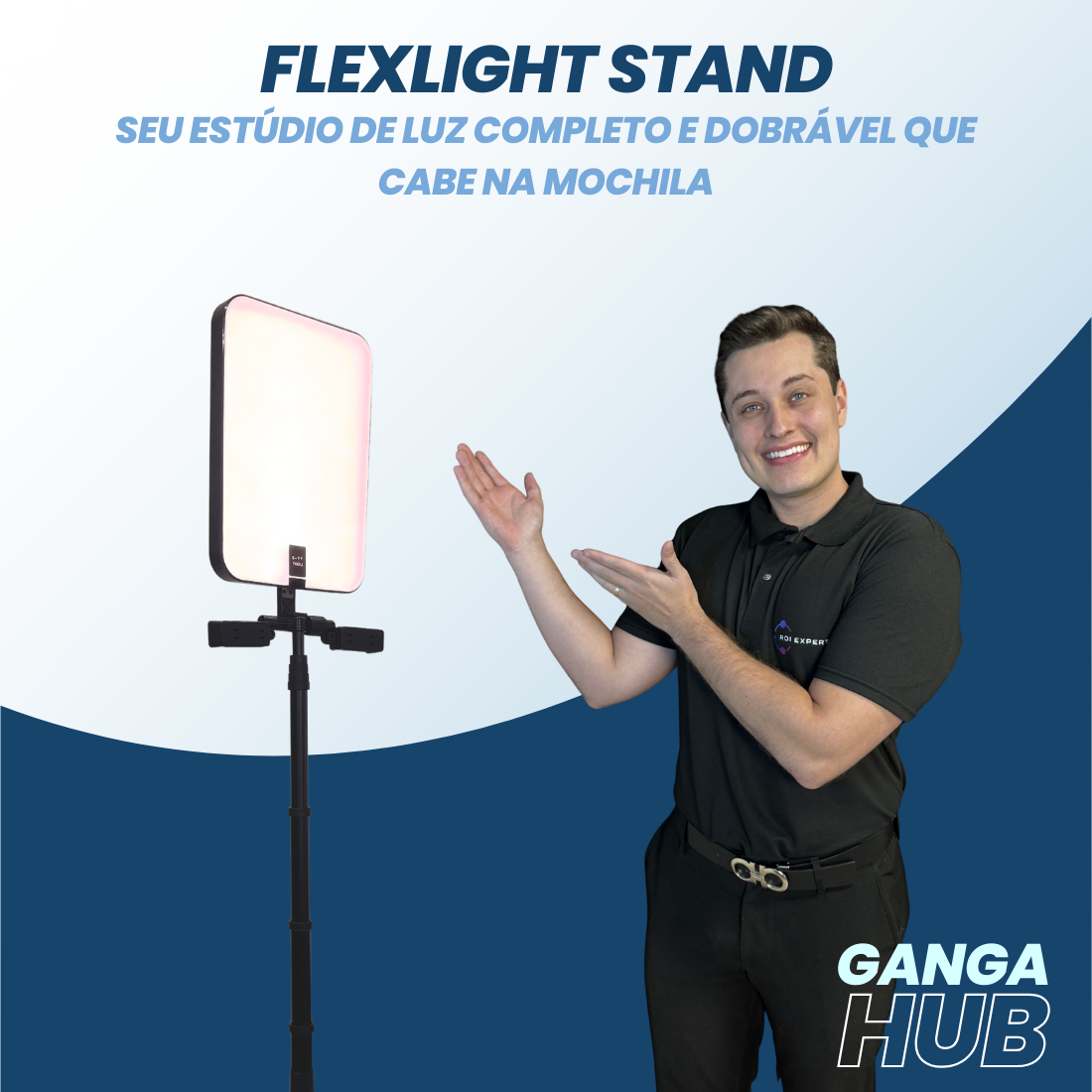FlexLight Stand - Seu Estúdio de Luz Completo, Dobrável que Cabe na Mochila e sem fio