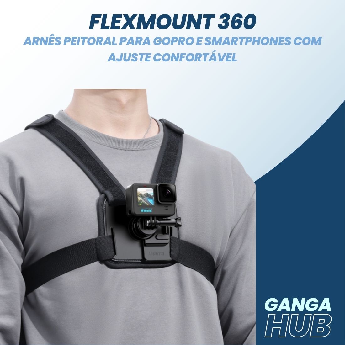 FlexMount 360 - Arnês Peitoral para GoPro e Smartphones com Ajuste Confortável