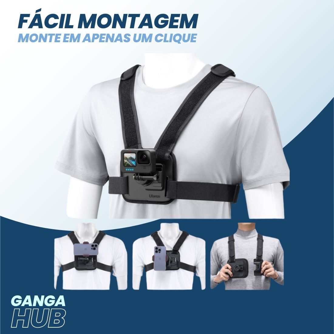 FlexMount 360 - Arnês Peitoral para GoPro e Smartphones com Ajuste Confortável