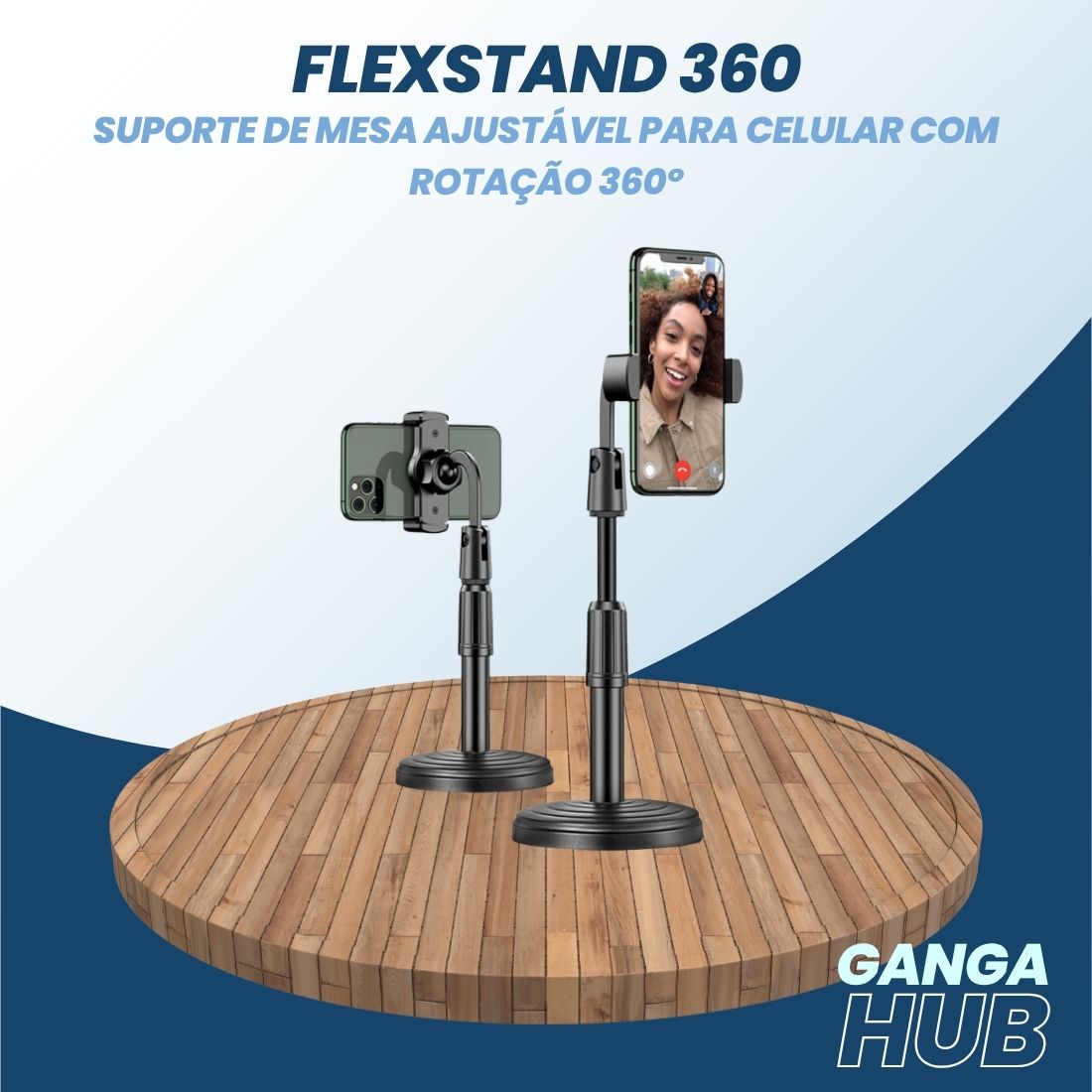 FlexStand 360 - Suporte de Mesa Ajustável para Celular com Rotação 360º